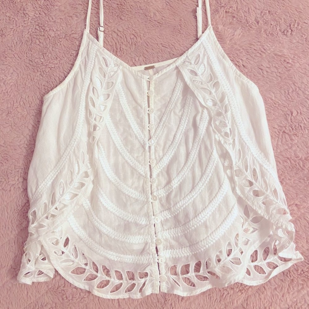 Free People Embroidered Lace Tank Top